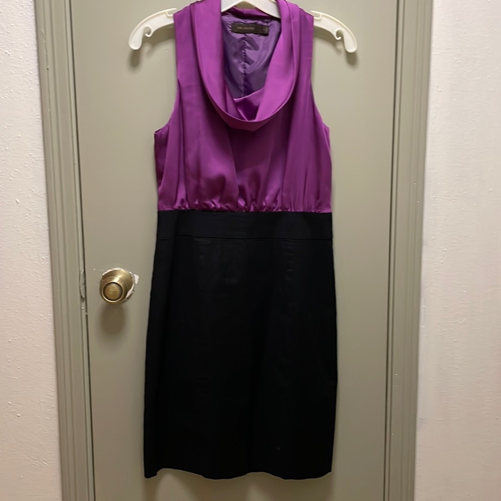 The Limited Purple and Black fitted dress with a satin top and Cowl Neck Size 4